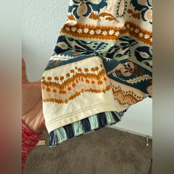 Spartina 449 Womens Island Fringe Dress Large Cream Kalalanta Ikat Palm Preppy - Picture 8 of 14